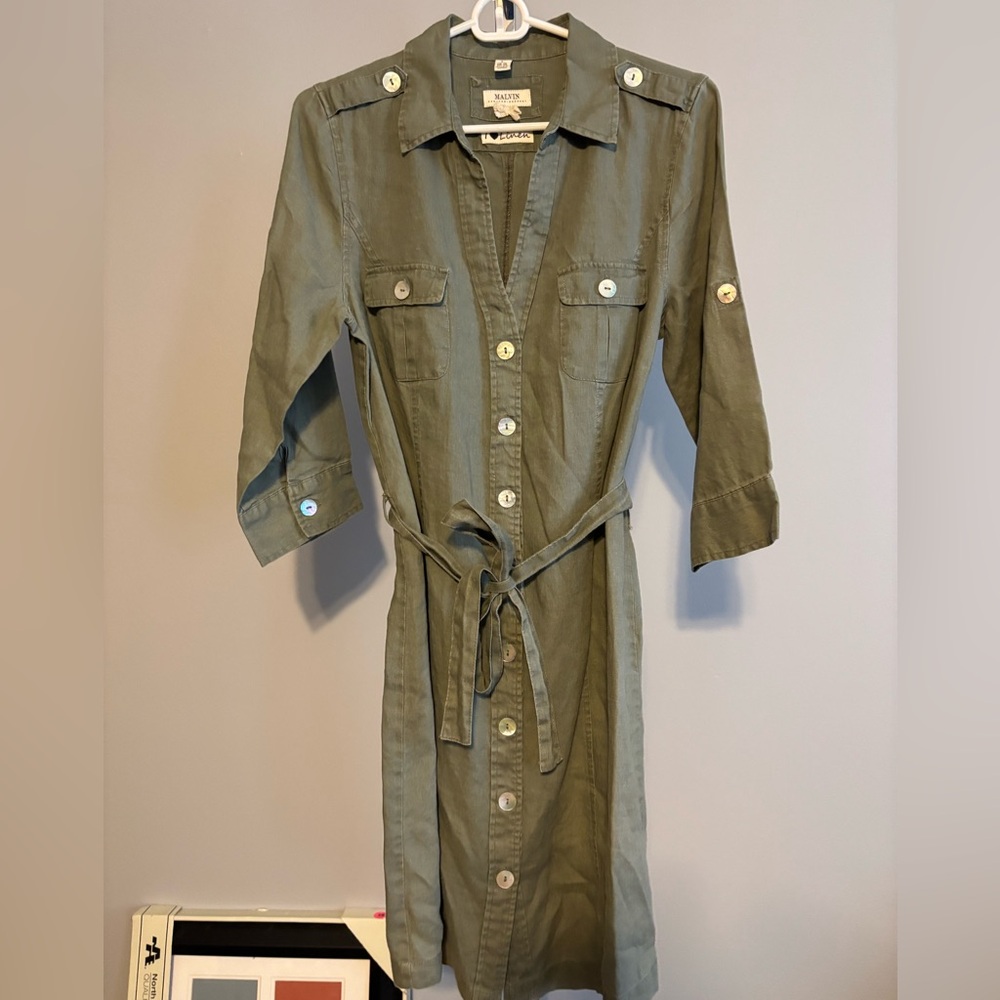 Malvin Hamburg‎ Germany I Love Linen Shirt Dress Womens Size L  khaki green